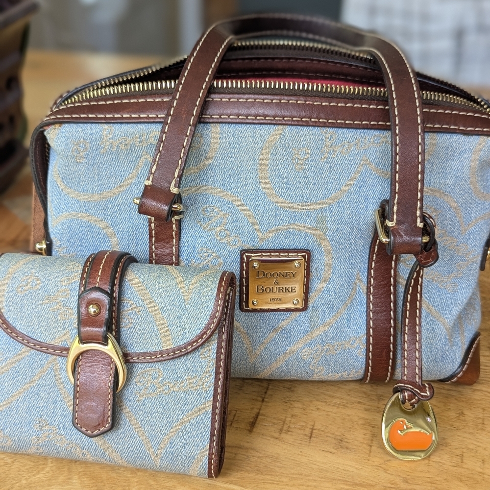 Dooney & Bourke Denim and Brown Satchel with Wallet